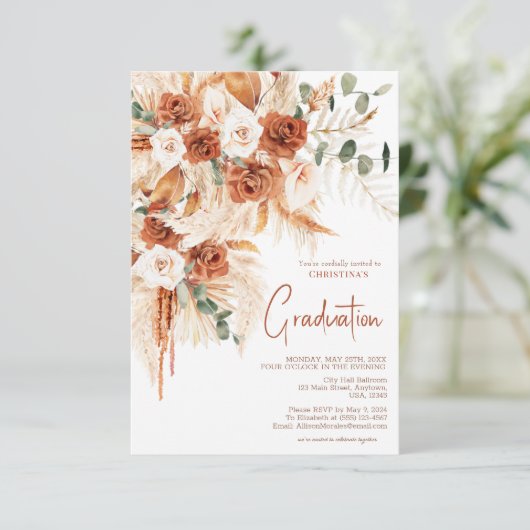 テラコッタパーソナライズされたフォトボホ卒業 招待状 (スタンド正面)