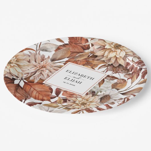 テラコッタパーソナライズされた秋秋の結婚式 ペーパープレート (アングル)