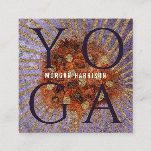 テラコッタパープルウォーターカラーフォトヨガインストラクター スクエア名刺 (正面)