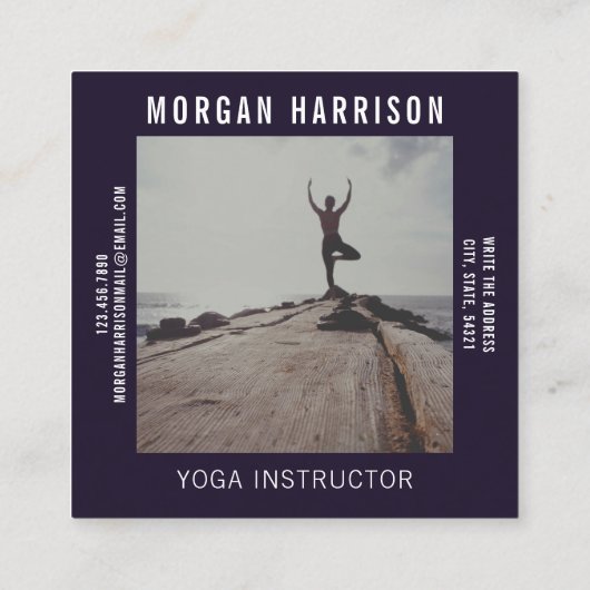 テラコッタパープルウォーターカラーフォトヨガインストラクター スクエア名刺 (裏面)