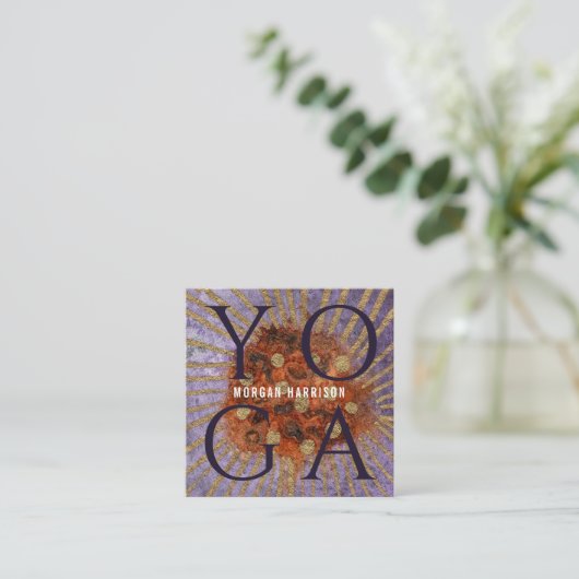 テラコッタパープルウォーターカラーフォトヨガインストラクター スクエア名刺 (スタンド正面)