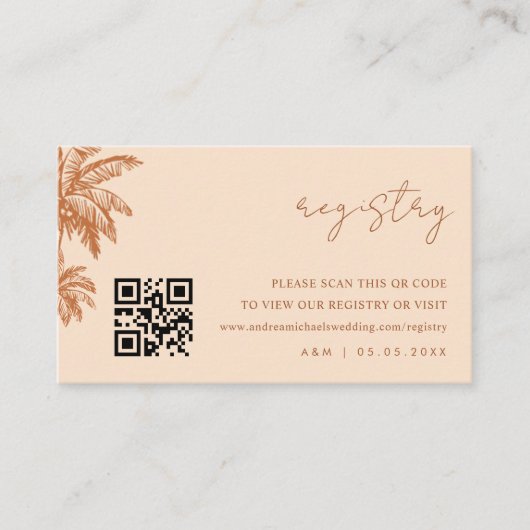 テラコッタパームツリーQrコード結婚のギフトレジストリ エンクロージャーカード (正面)