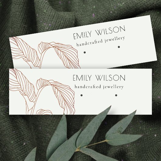 テラコッタパームリーフスケッチスタッドイヤリングディスプレイ スキニー名刺