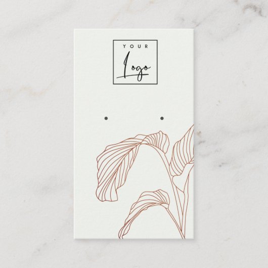 テラコッタパーム葉スケッチスタッドイヤリングディスプレイ 名刺 (正面)