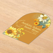 テラコッタヒマワリ結婚ズワイルドフラワーズボヘミアン アクリル招待状 (レイダウン)
