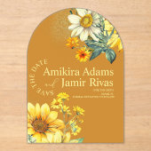 テラコッタヒマワリ結婚ズワイルドフラワーズボヘミアン アクリル招待状 (正面)