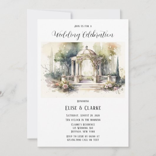 テラコッタピンクボタニカルフローラ結婚屋外 招待状 (正面)