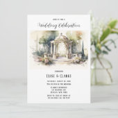 テラコッタピンクボタニカルフローラ結婚屋外 招待状 (スタンド正面)