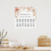 テラコッタピンク金ゴールド結婚フローラシーティングチャート ポスター (キッチン)