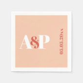 テラコッタピーチタイポグラフィモノグラム結婚ズ スタンダードカクテルナプキン (正面)