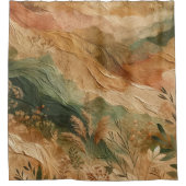 テラコッタピーチプレス花ボヘミアン シャワーカーテン (正面)