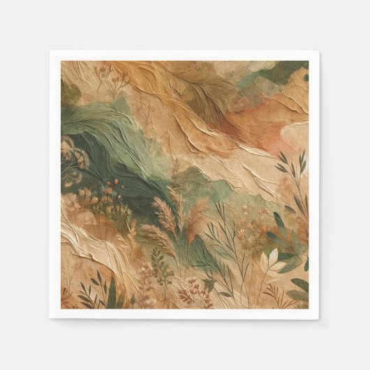 テラコッタピーチプレス花ボホ結婚ズ スタンダードカクテルナプキン (正面)