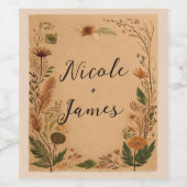 テラコッタピーチプレス花ボホ結婚ズ ワインラベル (シングルラベル)