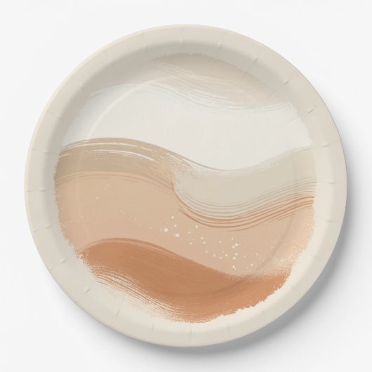 テラコッタピーチ&ベージュボヘミアンモダンズ結婚ズ ペーパープレート (正面)