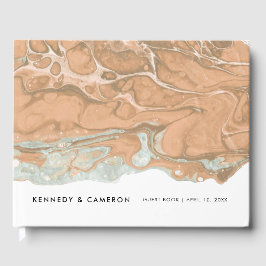 テラコッタピーチ&ミントミニマリストマーブルゲスト ゲストブック