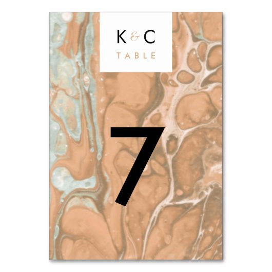 テラコッタピーチ&ミントミニマリストマーブル テーブルナンバー (正面)