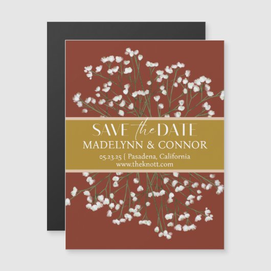 テラコッタフィールド花の結婚式の日付を保存 マグネット招待状 (正面/裏面)