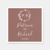 テラコッタフェイクフォイルモノグラム結婚のナプキン スタンダードカクテルナプキン (正面)