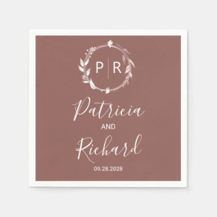 テラコッタフェイクフォイルモノグラム結婚のナプキン スタンダードカクテルナプキン