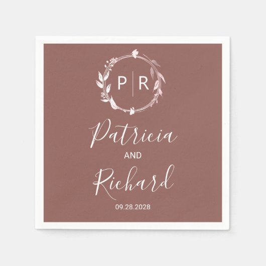テラコッタフェイクフォイルモノグラム結婚のナプキン スタンダードカクテルナプキン (正面)