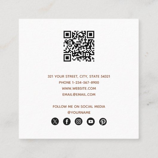 テラコッタフォトグラファーQRコードソーシャルメディア スクエア名刺 (裏面)