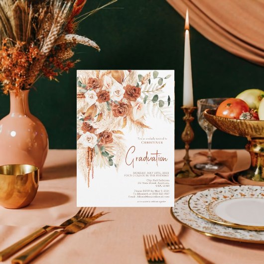 テラコッタフォトボホーブライトはっきりした卒業 招待状