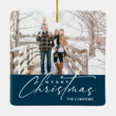 テラコッタフォトメリークリスマススクリプトファミリー セラミックオーナメント (裏面)