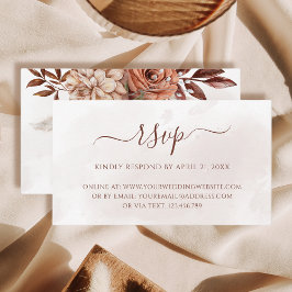 テラコッタフラワーのボホー秋の結婚式オンラインRSVP エンクロージャーカード