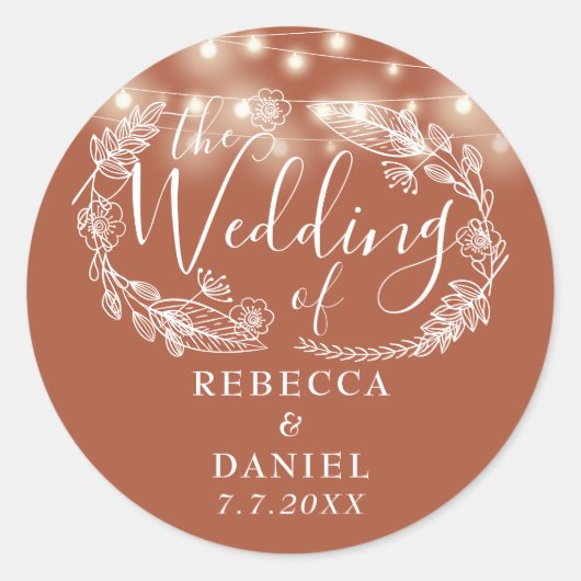 テラコッタフラワーの結婚式の電飾 ラウンドシール (正面)