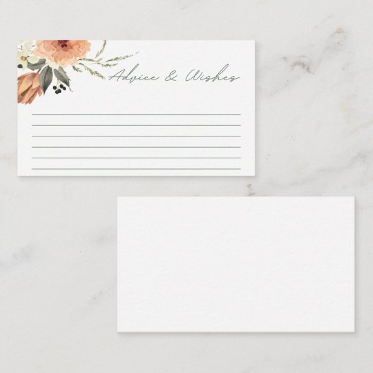 テラコッタフラワーアドバイスとウィッシュブライダルシャワー エンクロージャーカード (正面/裏面)
