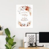 テラコッタフラワーエレガントなウェディングウェルカムサイン ポスター (ホームオフィス)