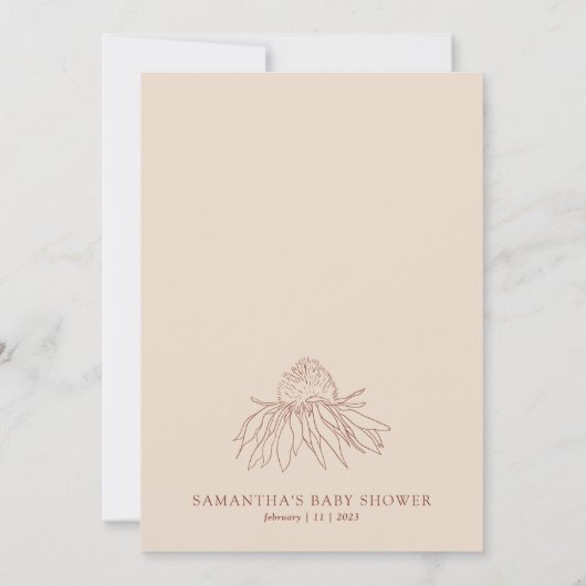 テラコッタフラワーコットン植物性ベビーシャワー 招待状 (裏面)