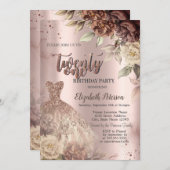 テラコッタフラワーズドレスワイングラス21st誕生日 招待状 (正面/裏面)