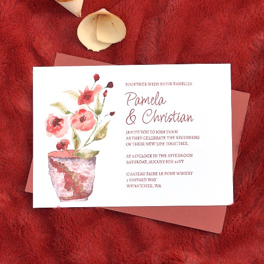 テラコッタフラワーズボタニカルクレイポット結婚ズ 招待状