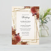 テラコッタフラワーズ金ゴールドグリッター結婚秋 招待状 (スタンド正面)