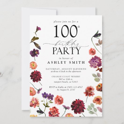 テラコッタフラワーズ100thバースデーパーティエレガントー 招待状 (正面)