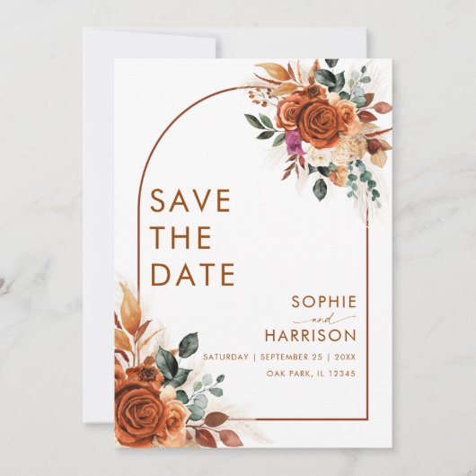 テラコッタフラワーパンパスグラス救サビ日 招待状 (正面)