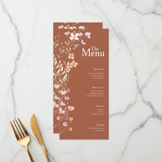 テラコッタフラワー結婚ズイベントメニューテーブルデコール メニュー (正面/裏面インサイチュ)