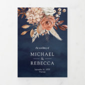 テラコッタフローラすべて一つのQRコードネイビー結婚ズ 三つ折り招待状 (カバー)