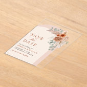 テラコッタフローラアーチウェディング日付を保存 アクリル招待状 (レイダウン)