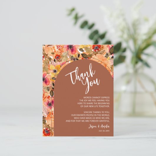 テラコッタフローラウェディングレセプションプレート サンキューカード (スタンド正面)