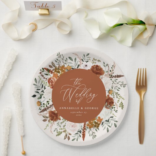 テラコッタフローラエレガントラスモダント結婚ス ペーパープレート (ウェディング)
