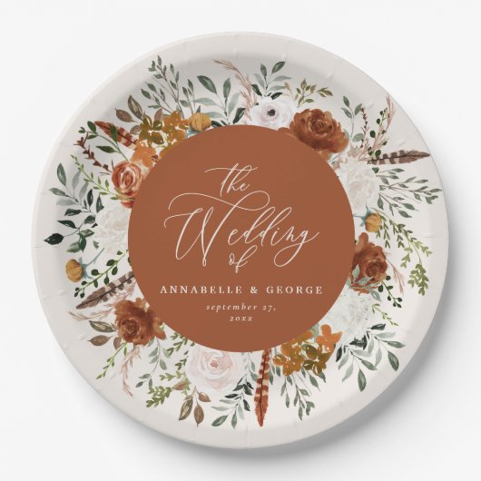 テラコッタフローラエレガントラスモダント結婚ス ペーパープレート (正面)