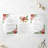 テラコッタフローラクリスマスの葉の冬の結婚式 三つ折り招待状 (内部)