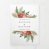 テラコッタフローラクリスマスの葉の冬の結婚式 三つ折り招待状 (カバー)