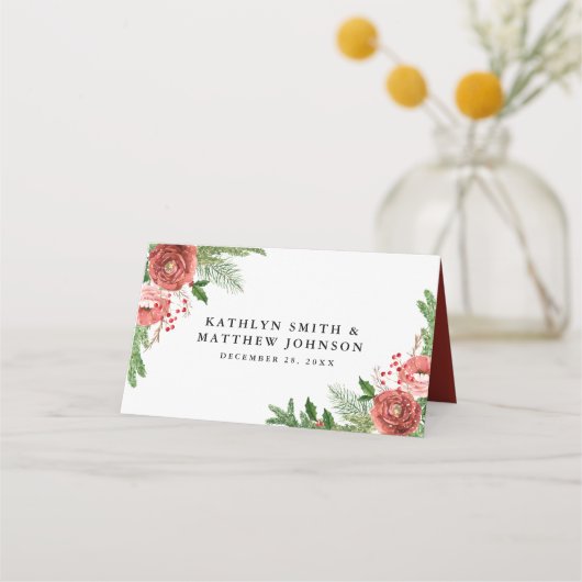 テラコッタフローラクリスマスパインボー結婚フズ プレイスカード (裏面)