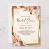 テラコッタフローラクリーム金ゴールドQRコードブライダルシャワー 招待状 (正面)
