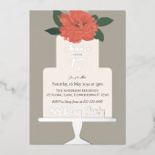 テラコッタフローラケーキバースデーパーティーシルバー 箔招待状 (正面)