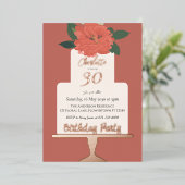 テラコッタフローラケーキバースデーパーティーシルバー 箔招待状 (立ち正面)