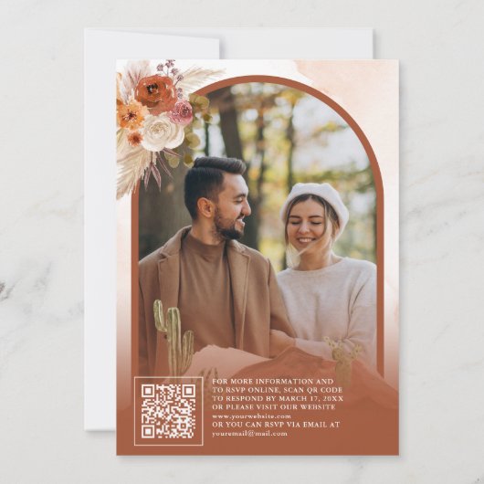 テラコッタフローラサボテンQRコードフォト結婚ズ 招待状 (裏面)